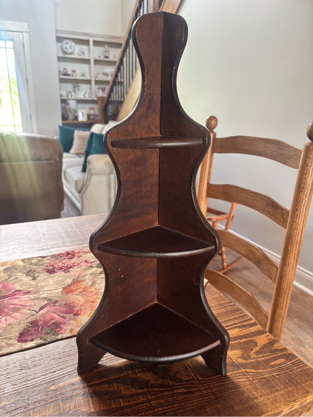 Vintage Wooden Corner Shelf Display - Dark Brown